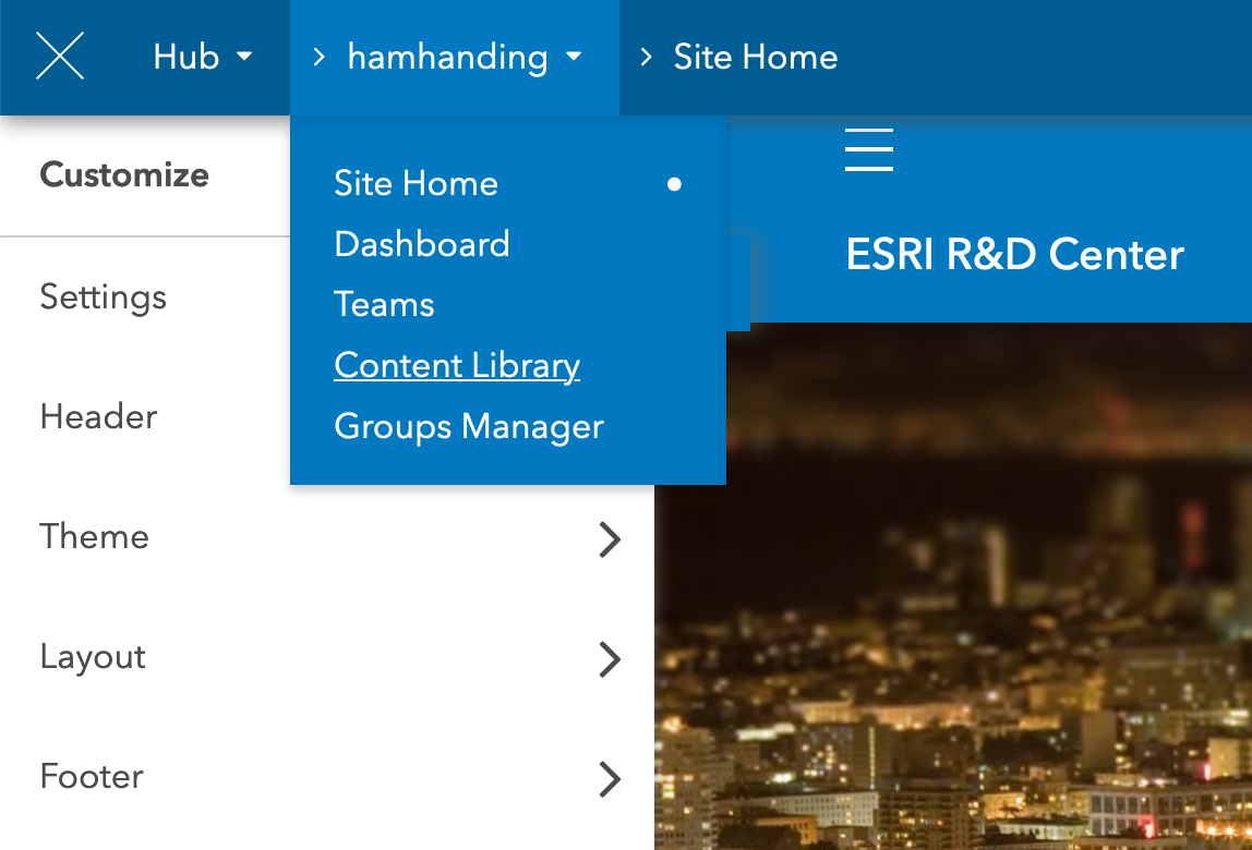 Screenshot of edit mode on a Hub site